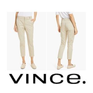 SZ 12 Vince Women's Coin Pocket Stretch Cotton Chino Ankle Cop Pants in Latte